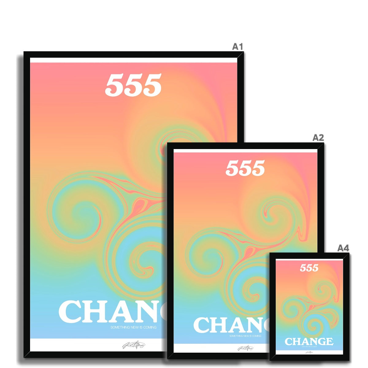 An angel number art print with a gradient aura. Add a touch of angel energy to your walls with a angel number auras. The perfect wall art posters to create a soft and dreamy aesthetic with your apartment or dorm decor. 555 Change: Something New Is Coming.