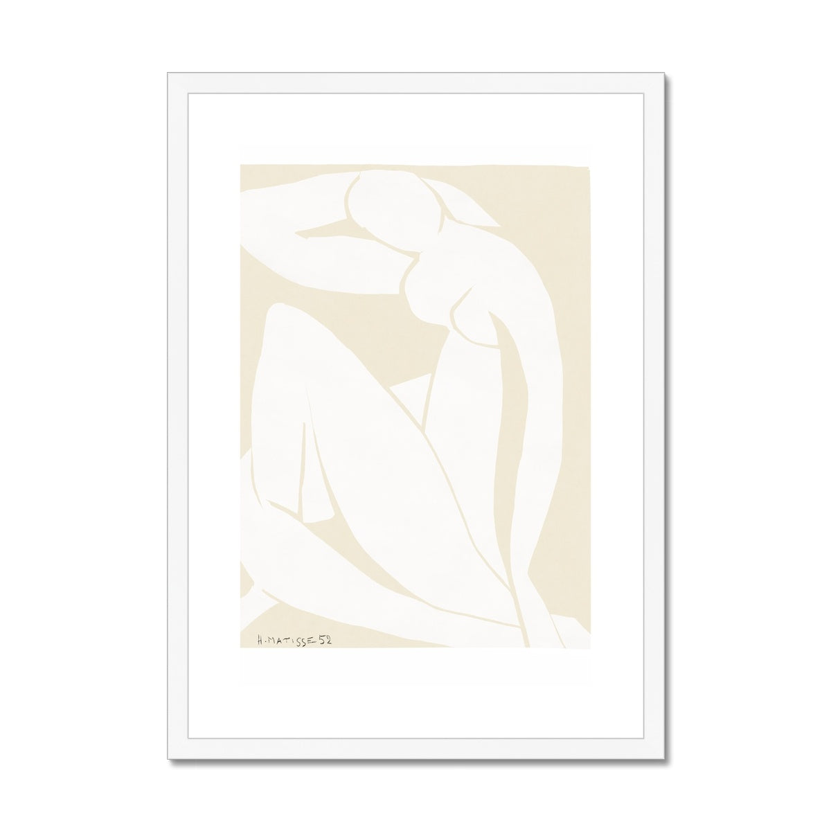 © les muses / Matisse wall art prints featuring nude figure cut outs or "Papiers Découpés" in a danish pastel style. Matisse exhibition posters with paper cut-outs. Berggruen & Cie museum prints for your gallery wall.