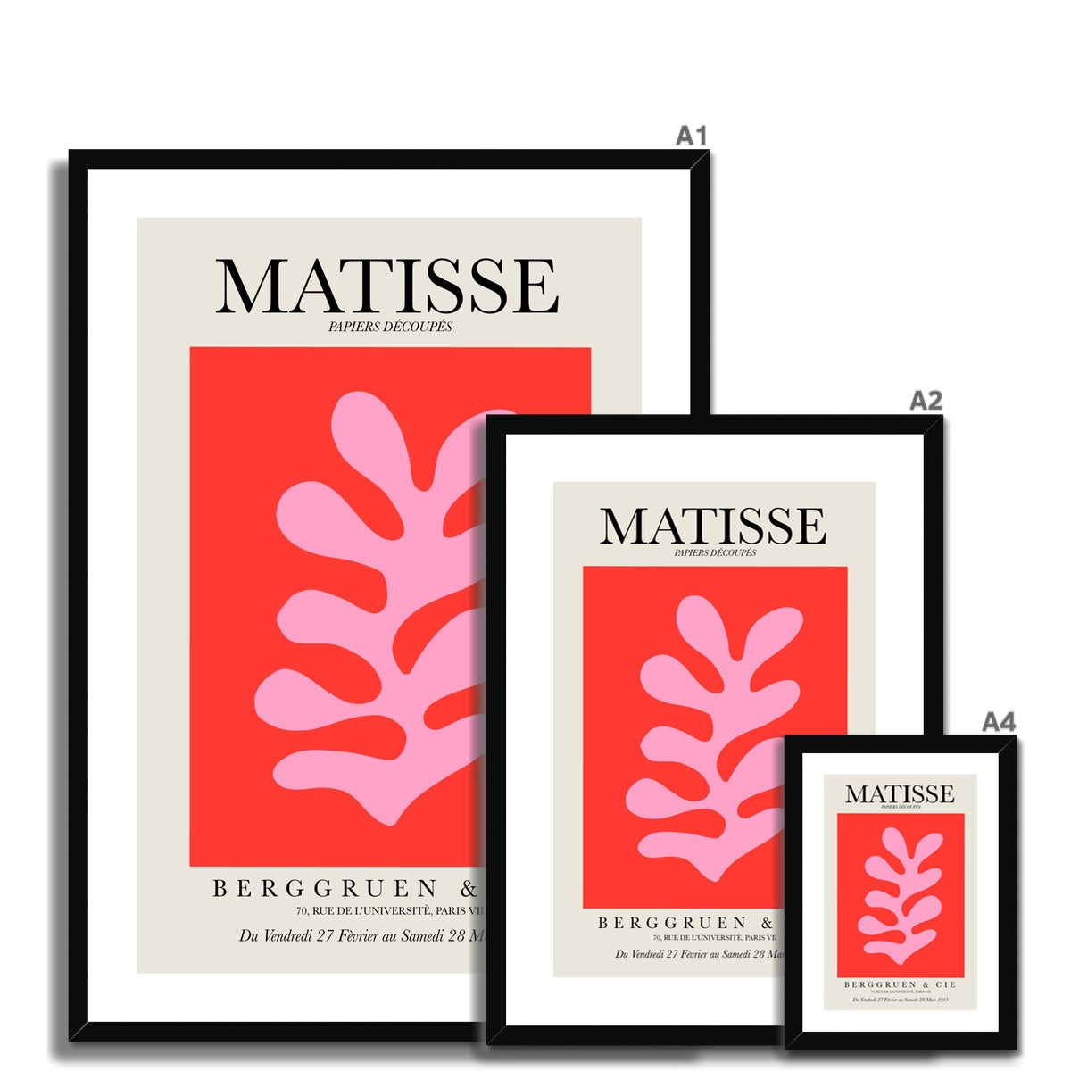 © les muses / Matisse wall art prints featuring flora cut outs or "Papiers Découpés" in a danish pastel style. Matisse exhibition posters with paper cut-outs. Berggruen & Cie museum prints for your gallery wall.