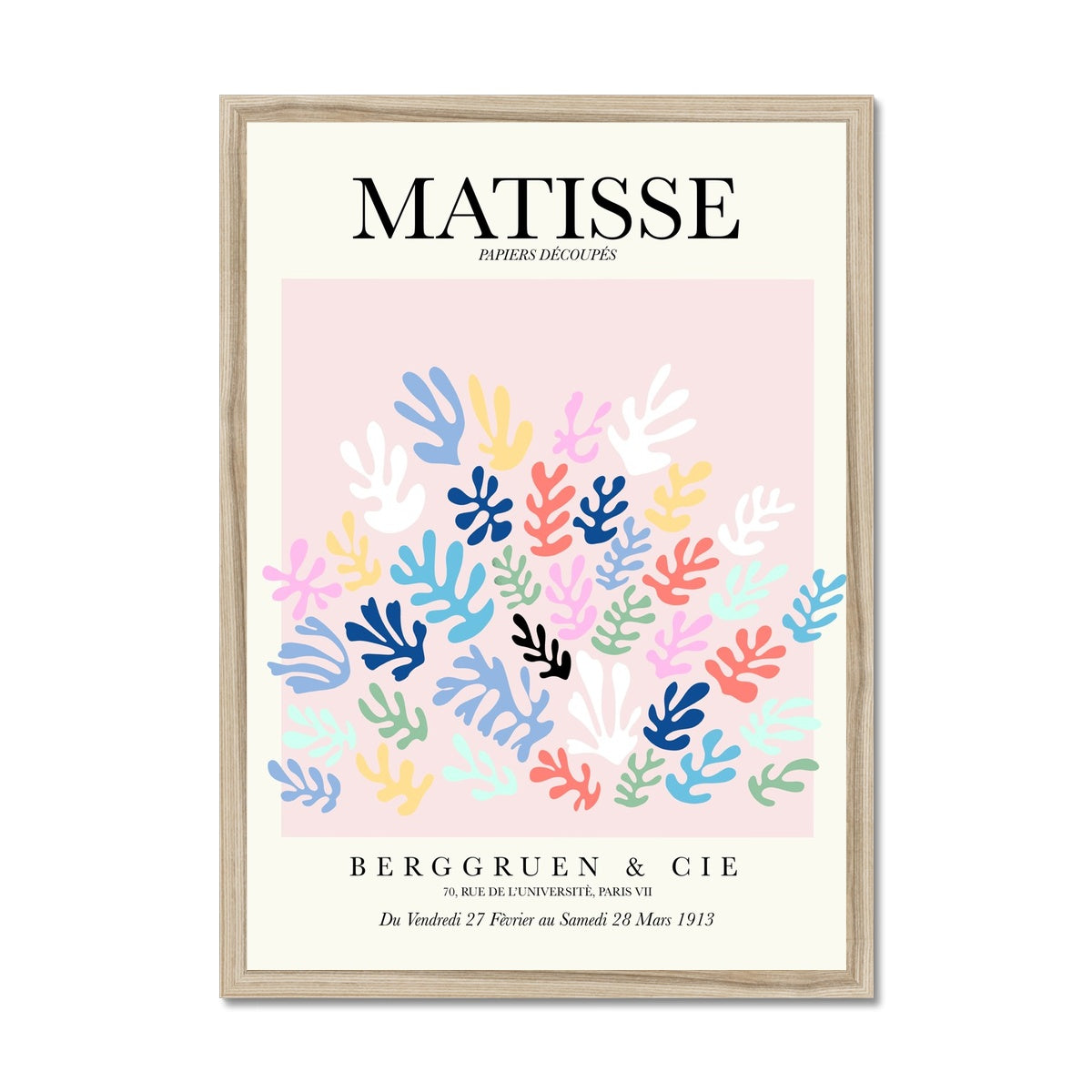 © les muses / Matisse wall art prints featuring flora cut outs or "Papiers Découpés" in a danish pastel style. Matisse exhibition posters with paper cut-outs. Berggruen & Cie museum prints for your gallery wall.