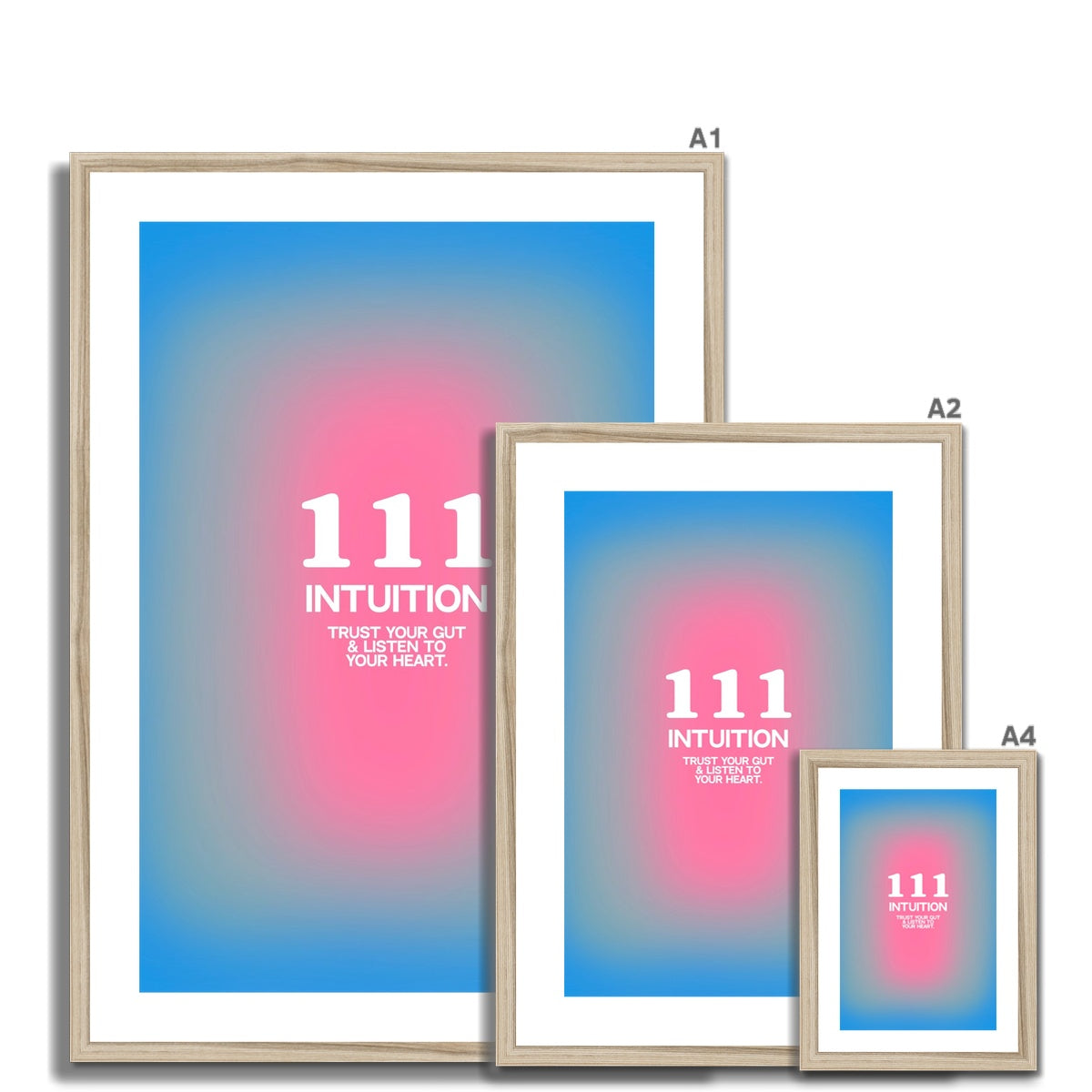 An angel number art print with a gradient aura. Add a touch of angel energy to your walls with a angel number auras. The perfect wall art posters to create a soft and dreamy aesthetic with your apartment or dorm decor. 111 Intuition: Trust Your Gut & Listen To Your Heart