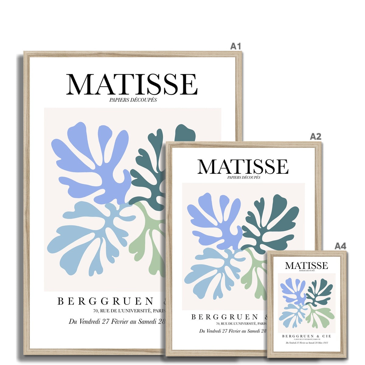 © les muses / Matisse wall art prints featuring flora cut outs or "Papiers Découpés" in a danish pastel style. Matisse exhibition posters with paper cut-outs. Berggruen & Cie museum prints for your gallery wall.