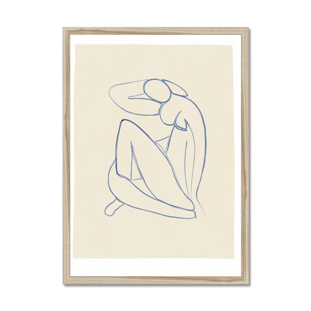 blue line art nude Framed Print