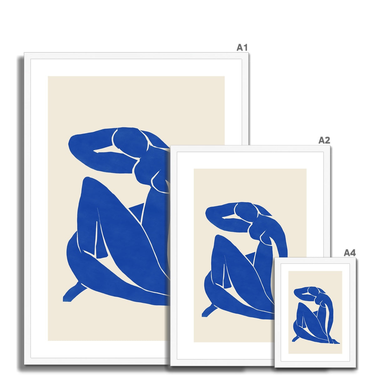 © les muses / Matisse wall art prints featuring nude figure cut outs or "Papiers Découpés" in a danish pastel style. Matisse exhibition posters with paper cut-outs. Berggruen & Cie museum prints for your gallery wall.