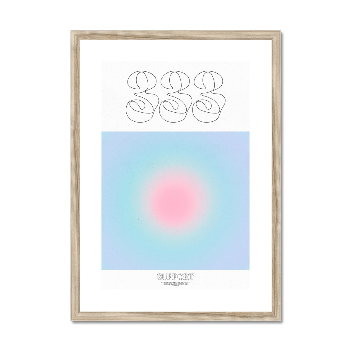 An angel number art print with a gradient aura. Add a touch of angel energy to your walls with a angel number auras. The perfect wall art posters to create a soft and dreamy aesthetic with your apartment or dorm decor. 333 Support: Your Spiritual Guides Are All Around You Sending You Love, Support And Guidance.