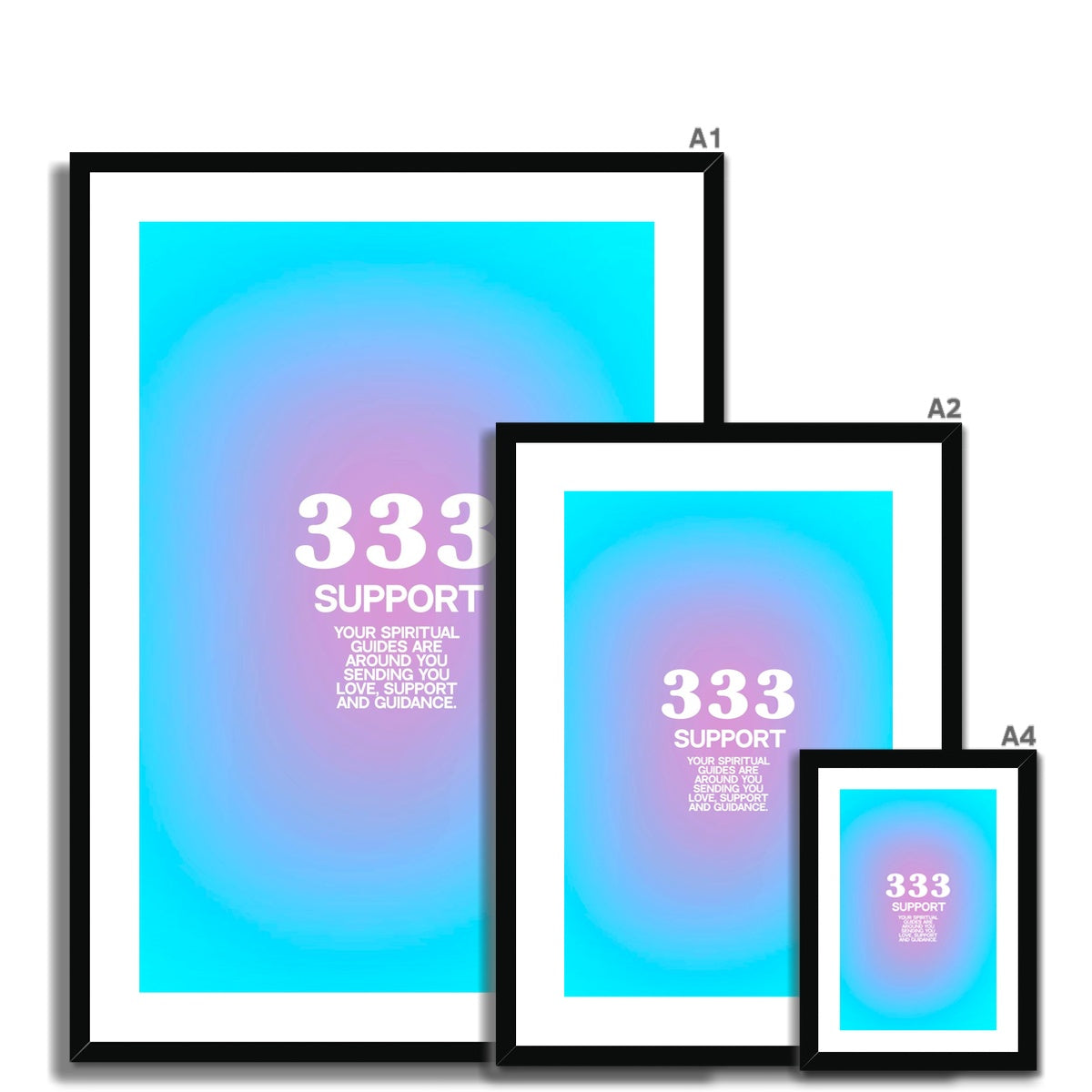 An angel number art print with a gradient aura. Add a touch of angel energy to your walls with a angel number auras. The perfect wall art posters to create a soft and dreamy aesthetic with your apartment or dorm decor. 333 Support: Your Spiritual Guides Are All Around You Sending You Love, Support And Guidance.