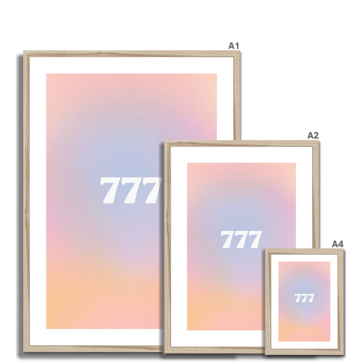 An angel number art print with a gradient aura. Add a touch of angel energy to your walls with a angel number auras. The perfect wall art posters to create a soft and dreamy aesthetic with your apartment or dorm decor. 777 Luck: Wonderful Things Are About To Happen