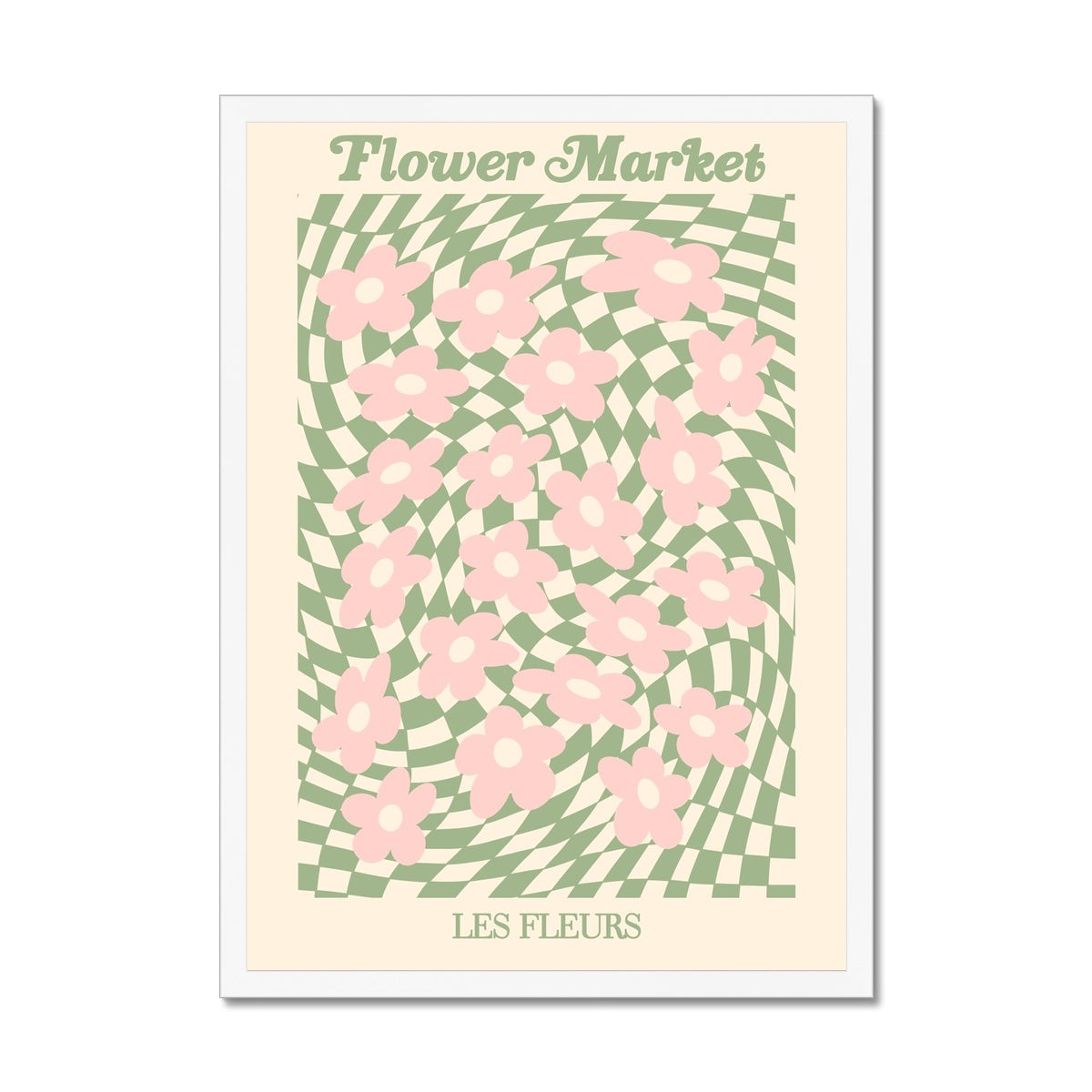 © les muses / Our Flower Market / Psychedelic collection features wall art with checkered floral daisy illustrations under original hand drawn typography, titled Flower Market / Les Fleurs. Danish pastel posters full of checkers and daisies to brighten up any gallery wall.
