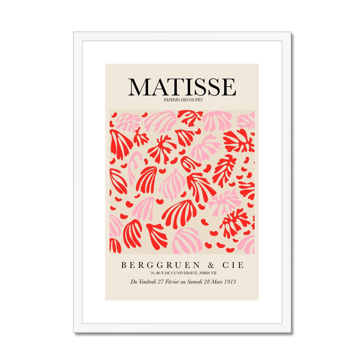 © les muses / Matisse wall art prints featuring flora cut outs or "Papiers Découpés" in a danish pastel style. Matisse exhibition posters with paper cut-outs. Berggruen & Cie museum prints for your gallery wall.