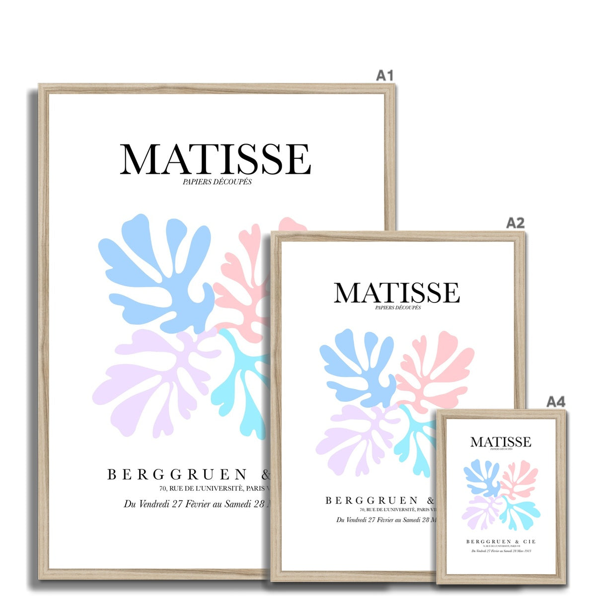 © les muses / Matisse wall art prints featuring flora cut outs or "Papiers Découpés" in a danish pastel style. Matisse exhibition posters with paper cut-outs. Berggruen & Cie museum prints for your gallery wall.