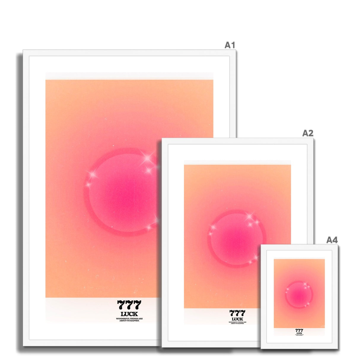 An angel number art print with a gradient aura. Add a touch of angel energy to your walls with a angel number auras. The perfect wall art posters to create a soft and dreamy aesthetic with your apartment or dorm decor. 777 Luck: Wonderful Things Are About To Happen