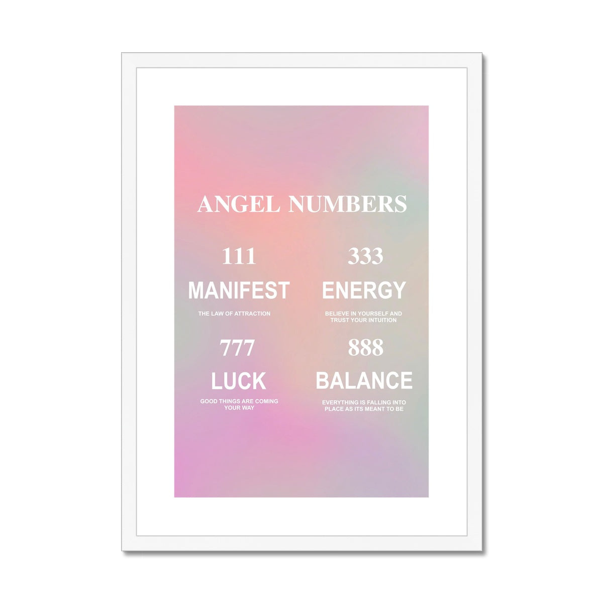 An angel number art print with a gradient aura. Add a touch of angel energy to your walls with a angel number auras. The perfect wall art posters to create a soft and dreamy aesthetic with your apartment or dorm decor.