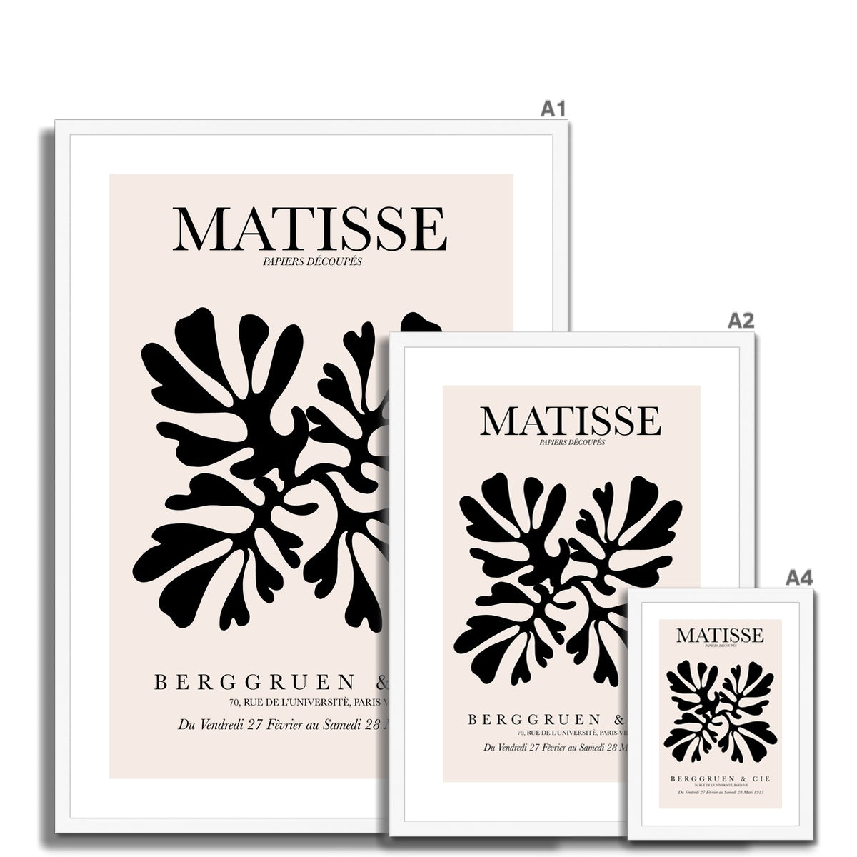 © les muses / Matisse wall art prints featuring flora cut outs or "Papiers Découpés" in a danish pastel style. Matisse exhibition posters with paper cut-outs. Berggruen & Cie museum prints for your gallery wall.