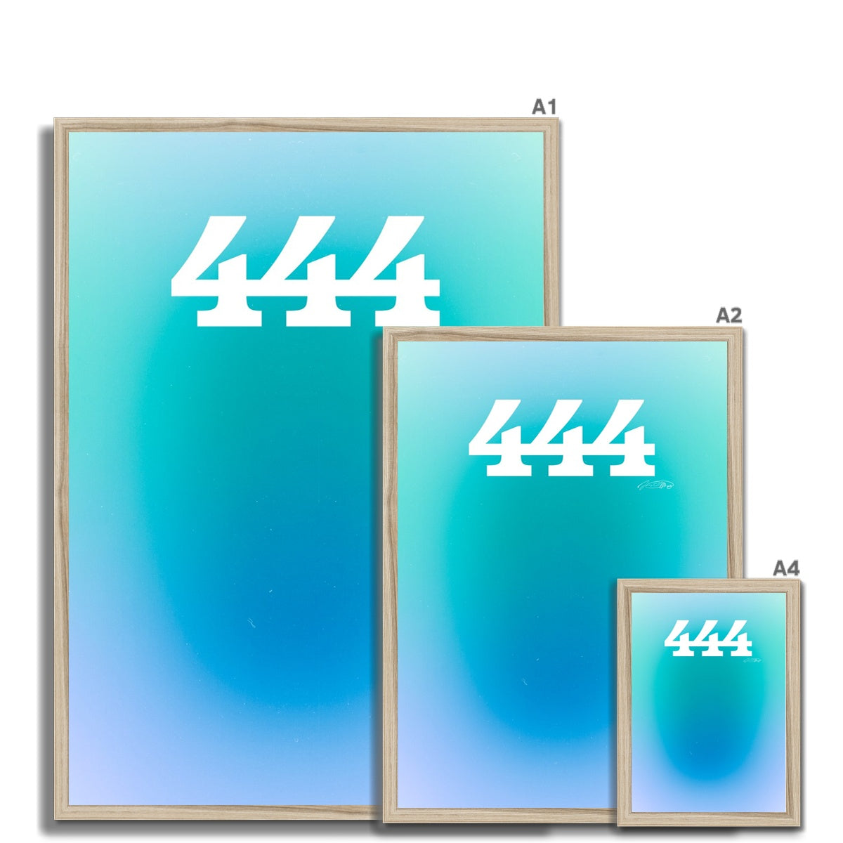 An angel number art print with a gradient aura. Add a touch of angel energy to your walls with a angel number auras. The perfect wall art posters to create a soft and dreamy aesthetic with your apartment or dorm decor. 444 Protection: The Universe And Your Spiritual Guides Are Protecting You.