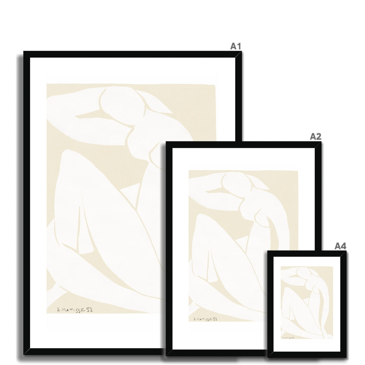 © les muses / Matisse wall art prints featuring nude figure cut outs or "Papiers Découpés" in a danish pastel style. Matisse exhibition posters with paper cut-outs. Berggruen & Cie museum prints for your gallery wall.