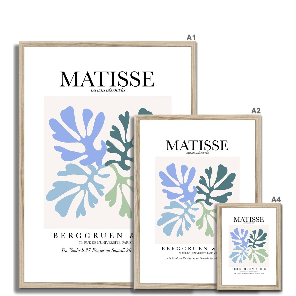 © les muses / Matisse wall art prints featuring flora cut outs or "Papiers Découpés" in a danish pastel style. Matisse exhibition posters with paper cut-outs. Berggruen & Cie museum prints for your gallery wall.