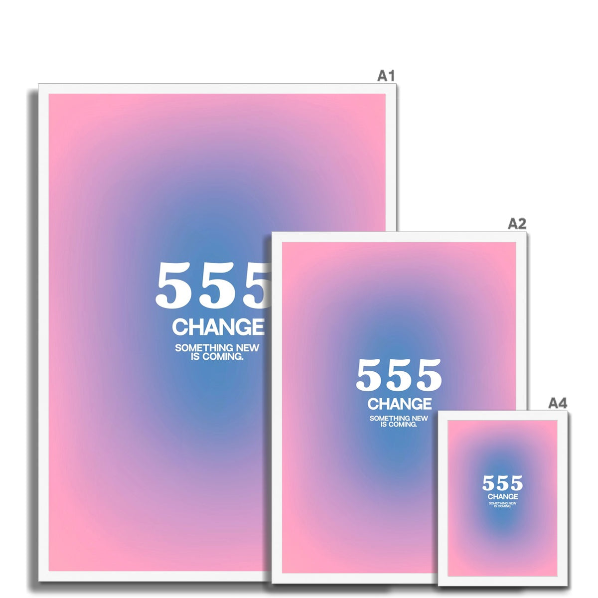 An angel number art print with a gradient aura. Add a touch of angel energy to your walls with a angel number auras. The perfect wall art posters to create a soft and dreamy aesthetic with your apartment or dorm decor. 555 Change: Something New Is Coming.