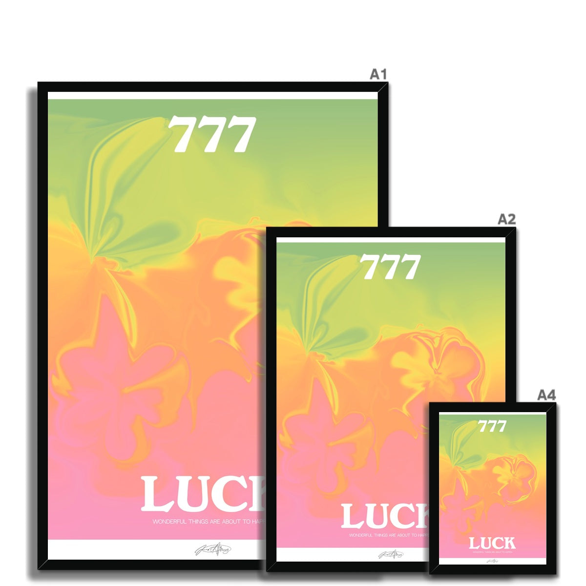 An angel number art print with a gradient aura. Add a touch of angel energy to your walls with a angel number auras. The perfect wall art posters to create a soft and dreamy aesthetic with your apartment or dorm decor. 777 Luck: Wonderful Things Are About To Happen