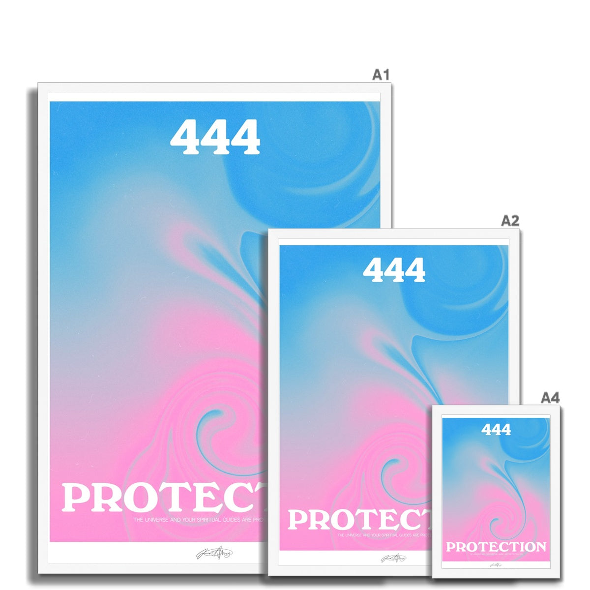 An angel number art print with a gradient aura. Add a touch of angel energy to your walls with a angel number auras. The perfect wall art posters to create a soft and dreamy aesthetic with your apartment or dorm decor. 444 Protection: The Universe And Your Spiritual Guides Are Protecting You.