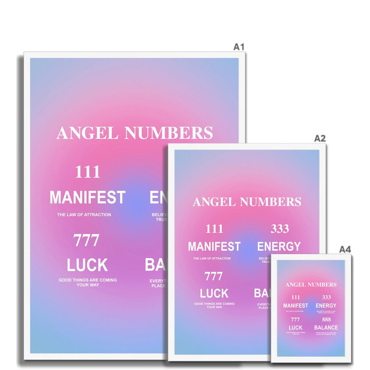 An angel number art print with a gradient aura. Add a touch of angel energy to your walls with a angel number auras. The perfect wall art posters to create a soft and dreamy aesthetic with your apartment or dorm decor.