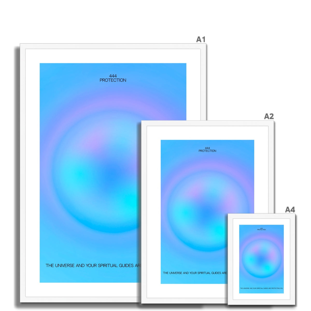 An angel number art print with a gradient aura. Add a touch of angel energy to your walls with a angel number auras. The perfect wall art posters to create a soft and dreamy aesthetic with your apartment or dorm decor. 444 Protection: The Universe And Your Spiritual Guides Are Protecting You.