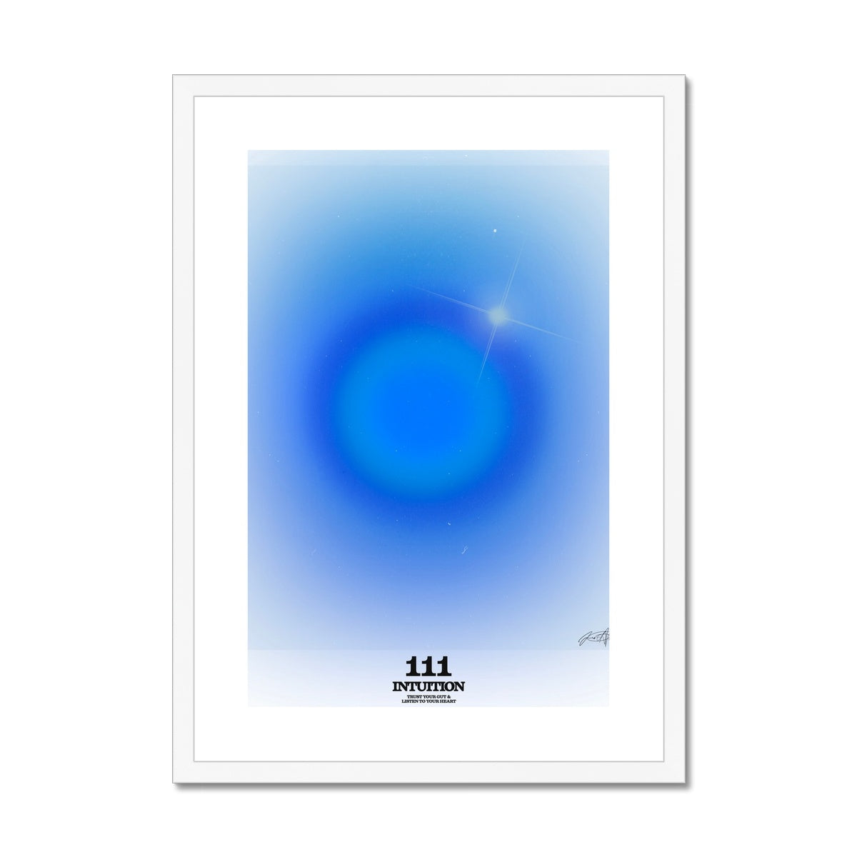 An angel number art print with a gradient aura. Add a touch of angel energy to your walls with a angel number auras. The perfect wall art posters to create a soft and dreamy aesthetic with your apartment or dorm decor. 111 Intuition: Trust Your Gut & Listen To Your Heart