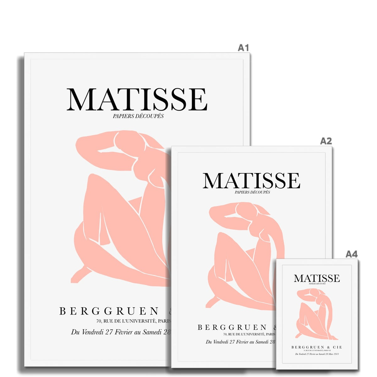 © les muses / Matisse wall art prints featuring nude figure cut outs or "Papiers Découpés" in a danish pastel style. Matisse exhibition posters with paper cut-outs. Berggruen & Cie museum prints for your gallery wall.