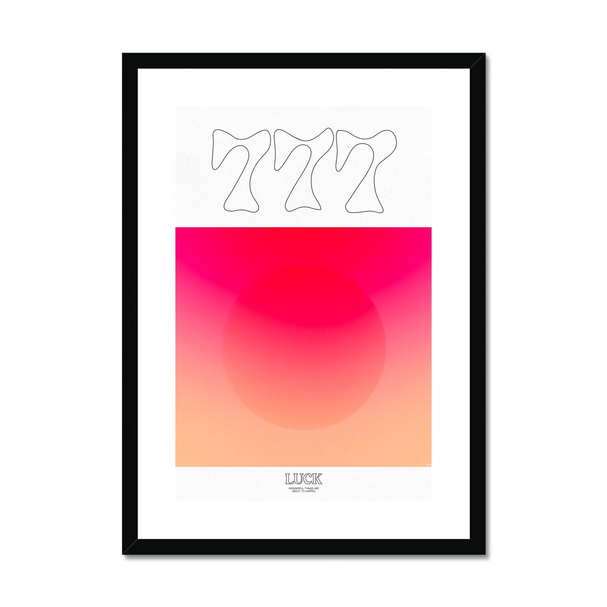 An angel number art print with a gradient aura. Add a touch of angel energy to your walls with a angel number auras. The perfect wall art posters to create a soft and dreamy aesthetic with your apartment or dorm decor. 777 Luck: Wonderful Things Are About To Happen