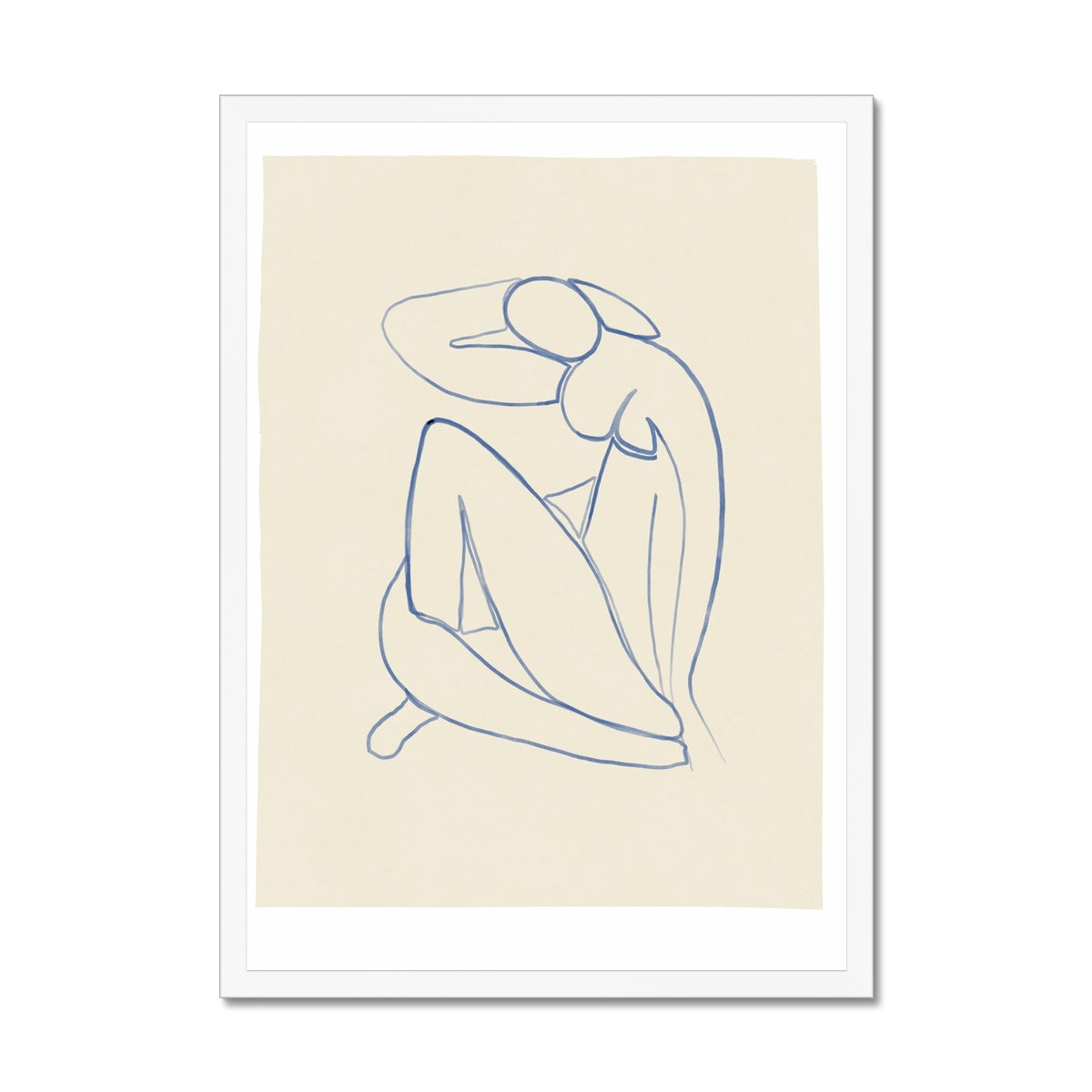 blue line art nude Framed Print