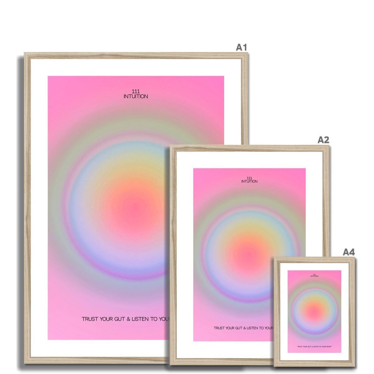 An angel number art print with a gradient aura. Add a touch of angel energy to your walls with a angel number auras. The perfect wall art posters to create a soft and dreamy aesthetic with your apartment or dorm decor. 111 Intuition: Trust Your Gut & Listen To Your Heart