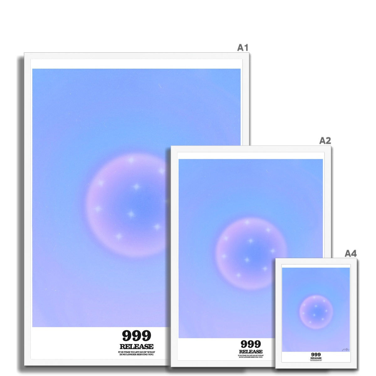 An angel number art print with a gradient aura. Add a touch of angel energy to your walls with a angel number auras. The perfect wall art posters to create a soft and dreamy aesthetic with your apartment or dorm decor. 999 Release: It’s Time To Let Go Of What’s No Longer Serving You.