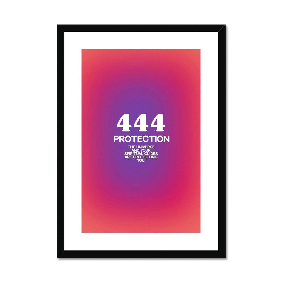 An angel number art print with a gradient aura. Add a touch of angel energy to your walls with a angel number auras. The perfect wall art posters to create a soft and dreamy aesthetic with your apartment or dorm decor. 444 Protection: The Universe And Your Spiritual Guides Are Protecting You.