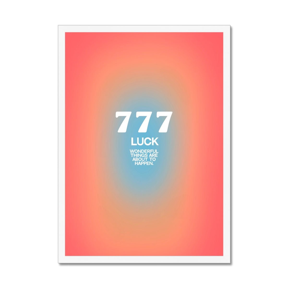 An angel number art print with a gradient aura. Add a touch of angel energy to your walls with a angel number auras. The perfect wall art posters to create a soft and dreamy aesthetic with your apartment or dorm decor. 777 Luck: Wonderful Things Are About To Happen