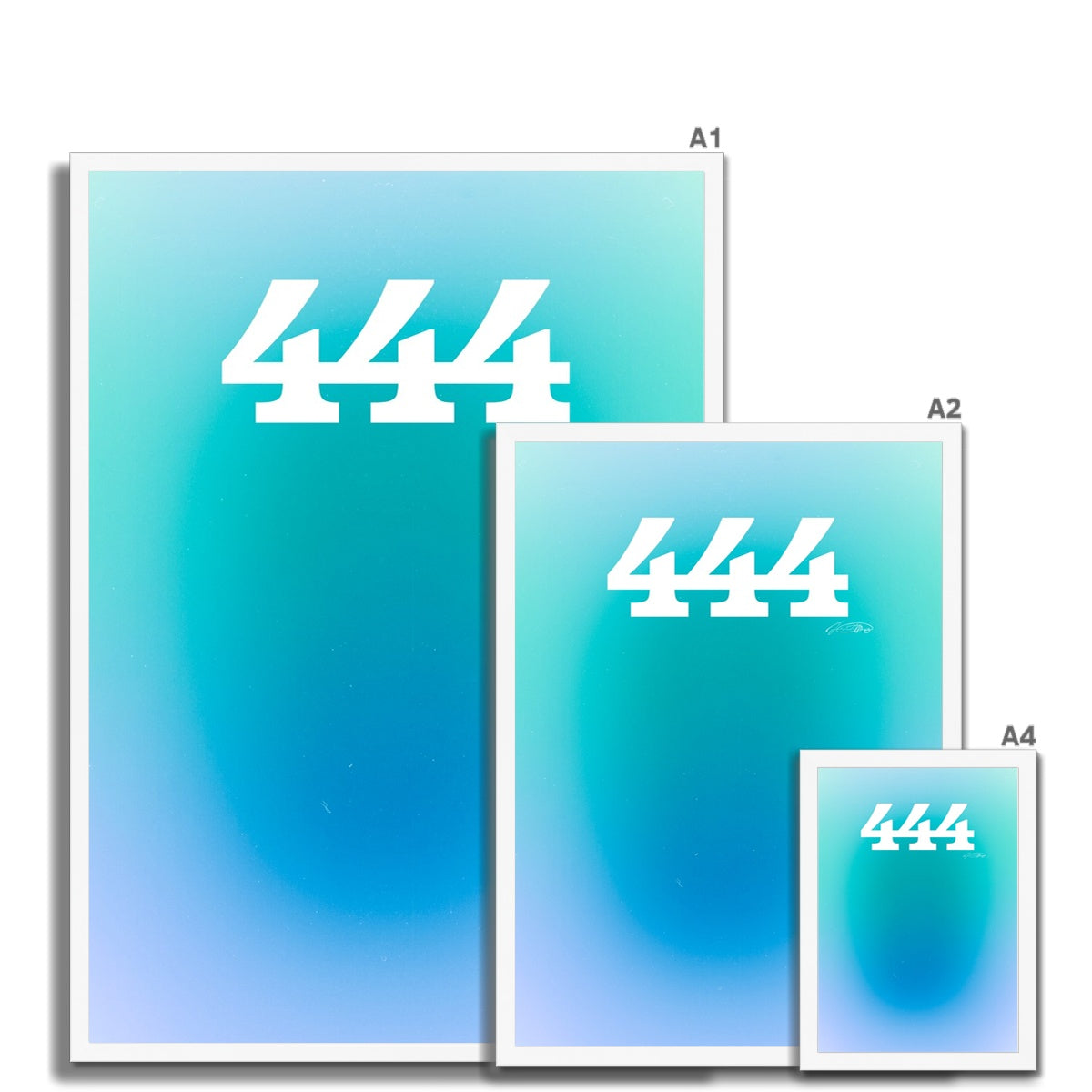 An angel number art print with a gradient aura. Add a touch of angel energy to your walls with a angel number auras. The perfect wall art posters to create a soft and dreamy aesthetic with your apartment or dorm decor. 444 Protection: The Universe And Your Spiritual Guides Are Protecting You.