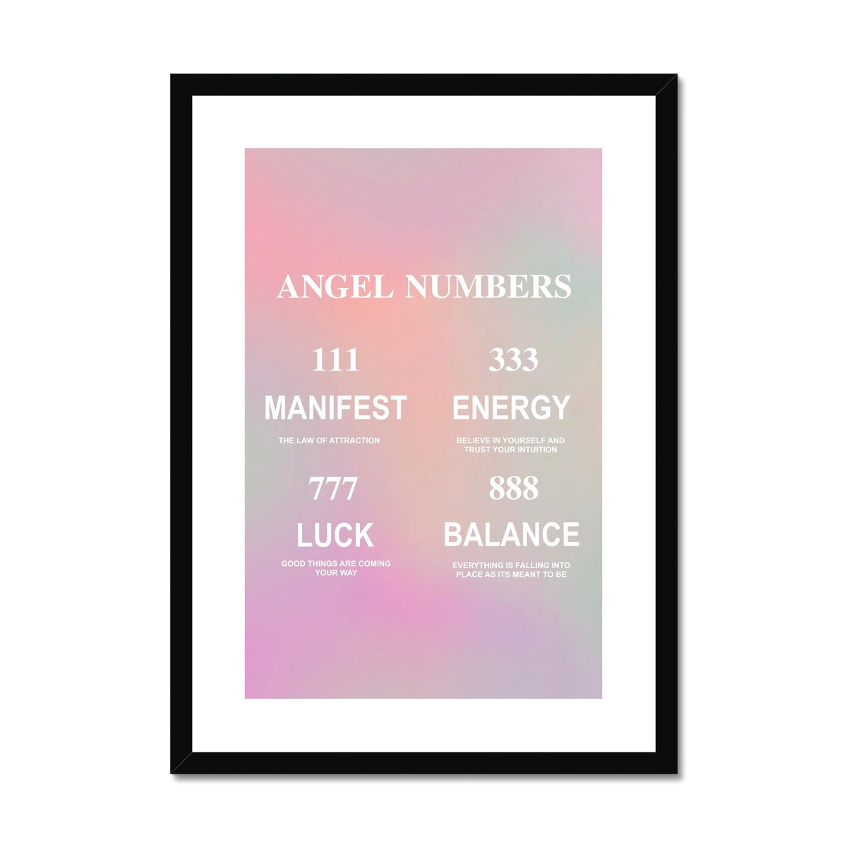 An angel number art print with a gradient aura. Add a touch of angel energy to your walls with a angel number auras. The perfect wall art posters to create a soft and dreamy aesthetic with your apartment or dorm decor.