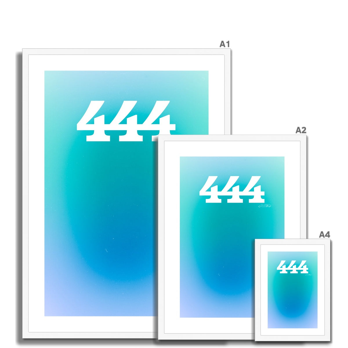 An angel number art print with a gradient aura. Add a touch of angel energy to your walls with a angel number auras. The perfect wall art posters to create a soft and dreamy aesthetic with your apartment or dorm decor. 444 Protection: The Universe And Your Spiritual Guides Are Protecting You.