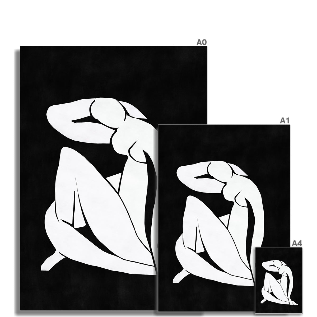 © les muses / Matisse wall art prints featuring nude figure cut outs or "Papiers Découpés" in a danish pastel style. Matisse exhibition posters with paper cut-outs. Berggruen & Cie museum prints for your gallery wall.