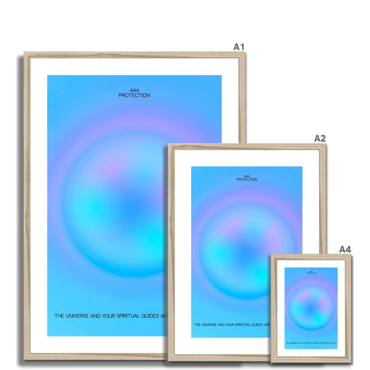 An angel number art print with a gradient aura. Add a touch of angel energy to your walls with a angel number auras. The perfect wall art posters to create a soft and dreamy aesthetic with your apartment or dorm decor. 444 Protection: The Universe And Your Spiritual Guides Are Protecting You.