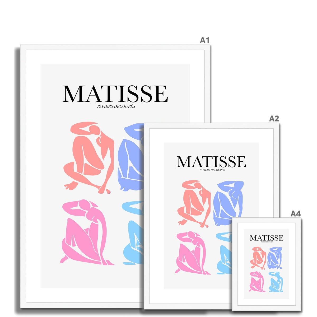 © les muses / Matisse wall art prints featuring nude figure cut outs or "Papiers Découpés" in a danish pastel style. Matisse exhibition posters with paper cut-outs. Berggruen & Cie museum prints for your gallery wall.