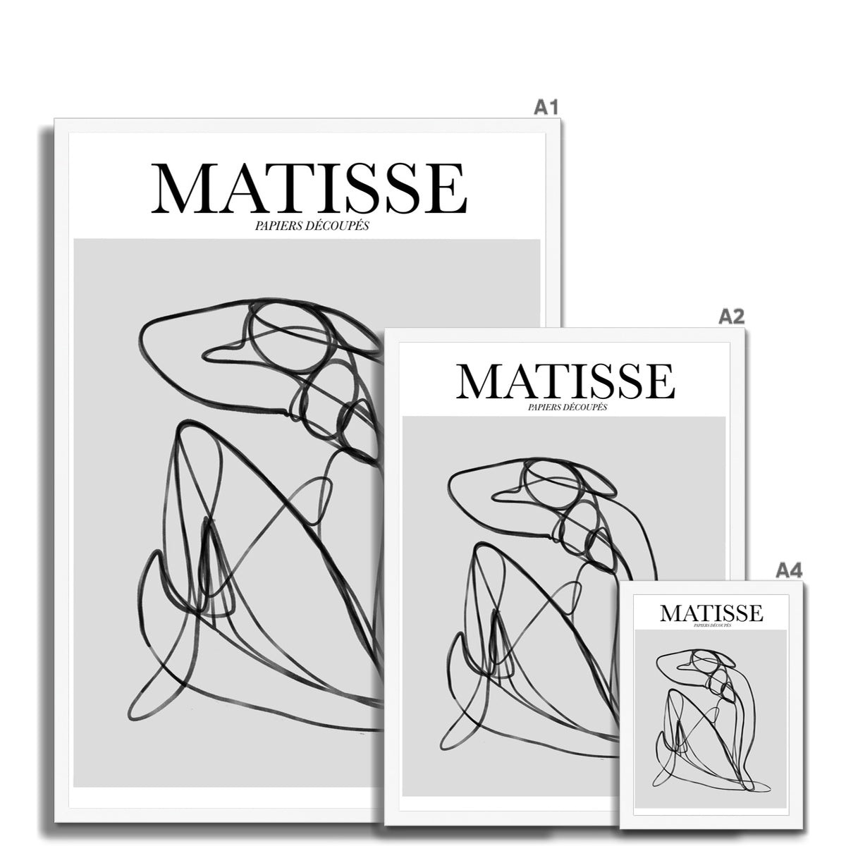 © les muses / Matisse wall art prints featuring nude figure line art or "Papiers Découpés" in a danish pastel style. Matisse exhibition posters with line art figures. Berggruen & Cie museum prints for your gallery wall. 