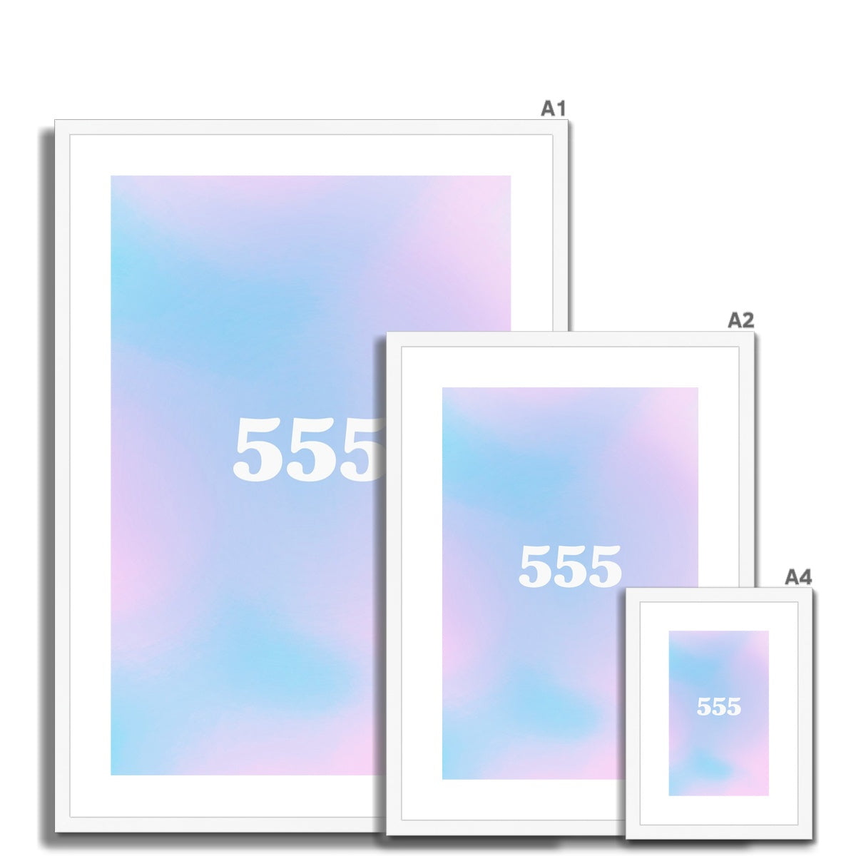 An angel number art print with a gradient aura. Add a touch of angel energy to your walls with a angel number auras. The perfect wall art posters to create a soft and dreamy aesthetic with your apartment or dorm decor. 555 Change: Something New Is Coming.