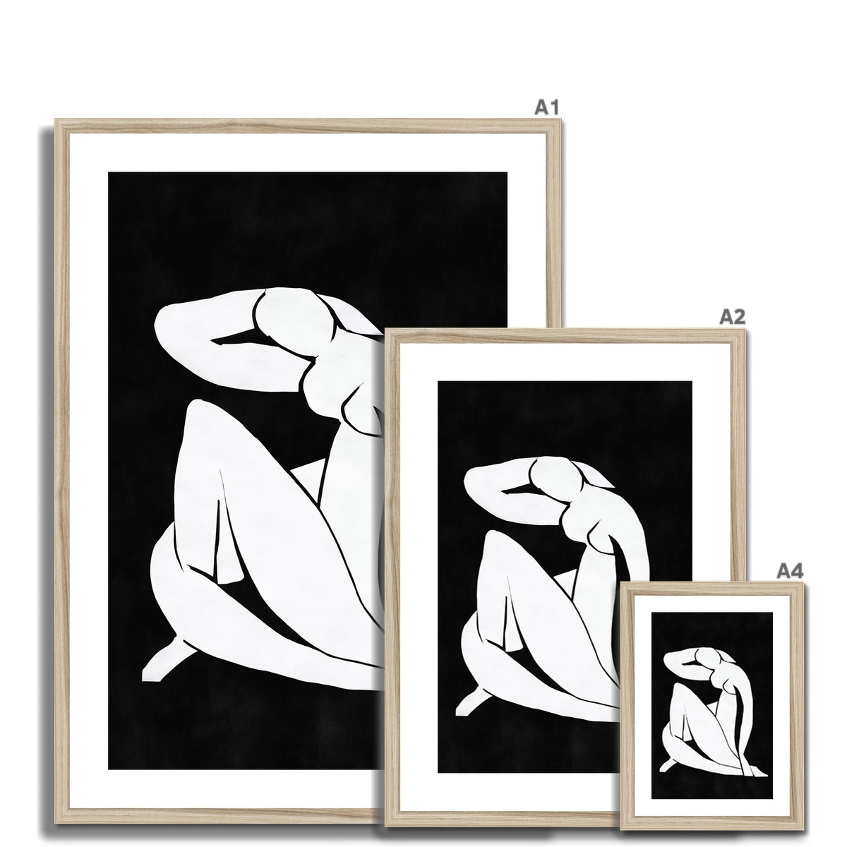 © les muses / Matisse wall art prints featuring nude figure cut outs or "Papiers Découpés" in a danish pastel style. Matisse exhibition posters with paper cut-outs. Berggruen & Cie museum prints for your gallery wall.