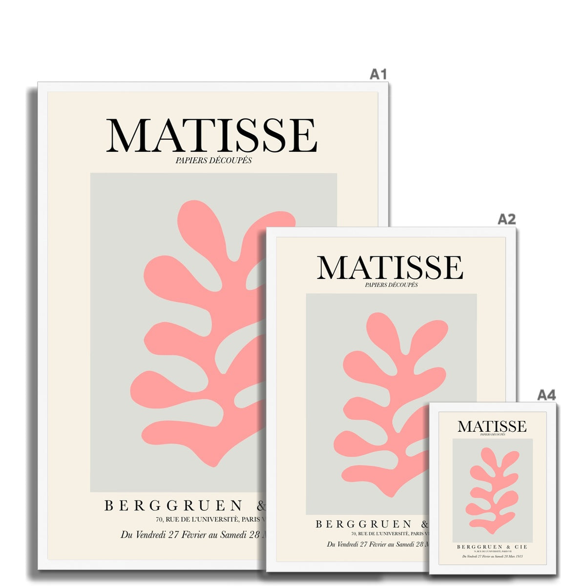 © les muses / Matisse wall art prints featuring flora cut outs or "Papiers Découpés" in a danish pastel style. Matisse exhibition posters with paper cut-outs. Berggruen & Cie museum prints for your gallery wall.