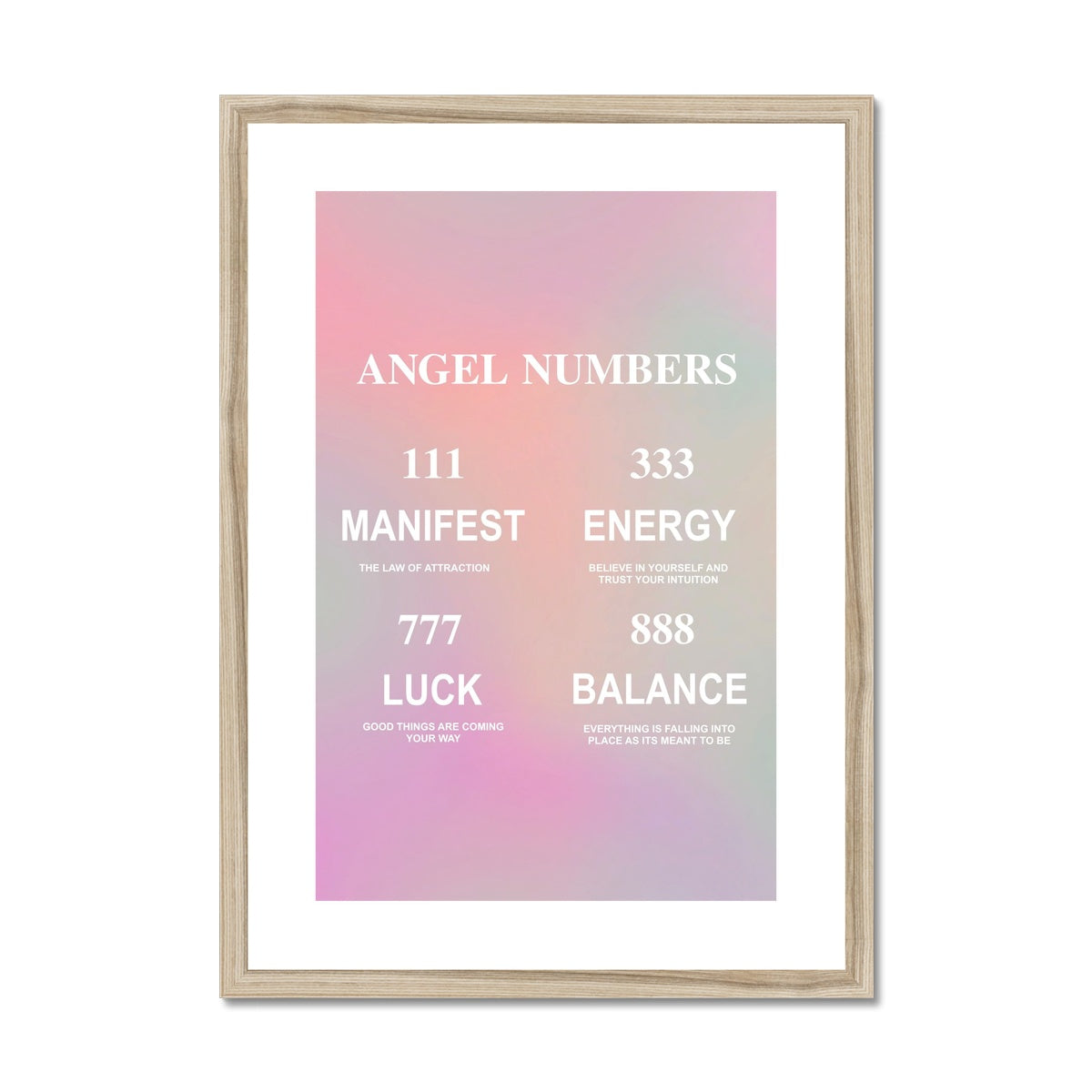 An angel number art print with a gradient aura. Add a touch of angel energy to your walls with a angel number auras. The perfect wall art posters to create a soft and dreamy aesthetic with your apartment or dorm decor.