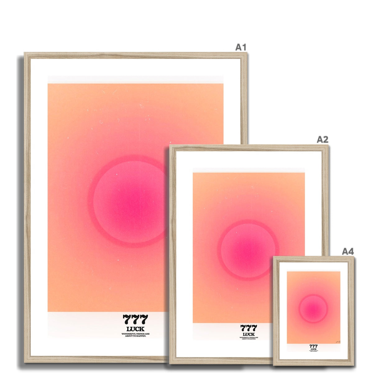 An angel number art print with a gradient aura. Add a touch of angel energy to your walls with a angel number auras. The perfect wall art posters to create a soft and dreamy aesthetic with your apartment or dorm decor. 777 Luck: Wonderful Things Are About To Happen