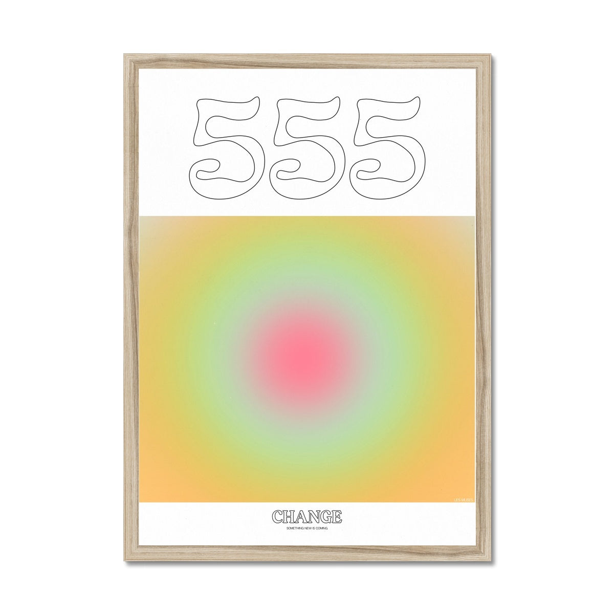 An angel number art print with a gradient aura. Add a touch of angel energy to your walls with a angel number auras. The perfect wall art posters to create a soft and dreamy aesthetic with your apartment or dorm decor. 555 Change: Something New Is Coming.