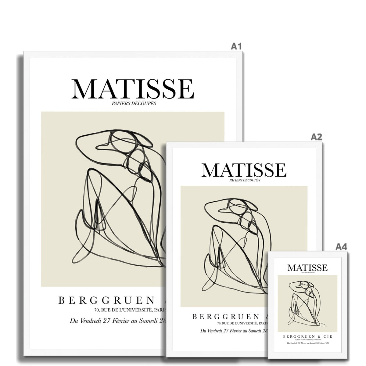 © les muses / Matisse wall art prints featuring nude figure line art or "Papiers Découpés" in a danish pastel style. Matisse exhibition posters with line art figures. Berggruen & Cie museum prints for your gallery wall. 