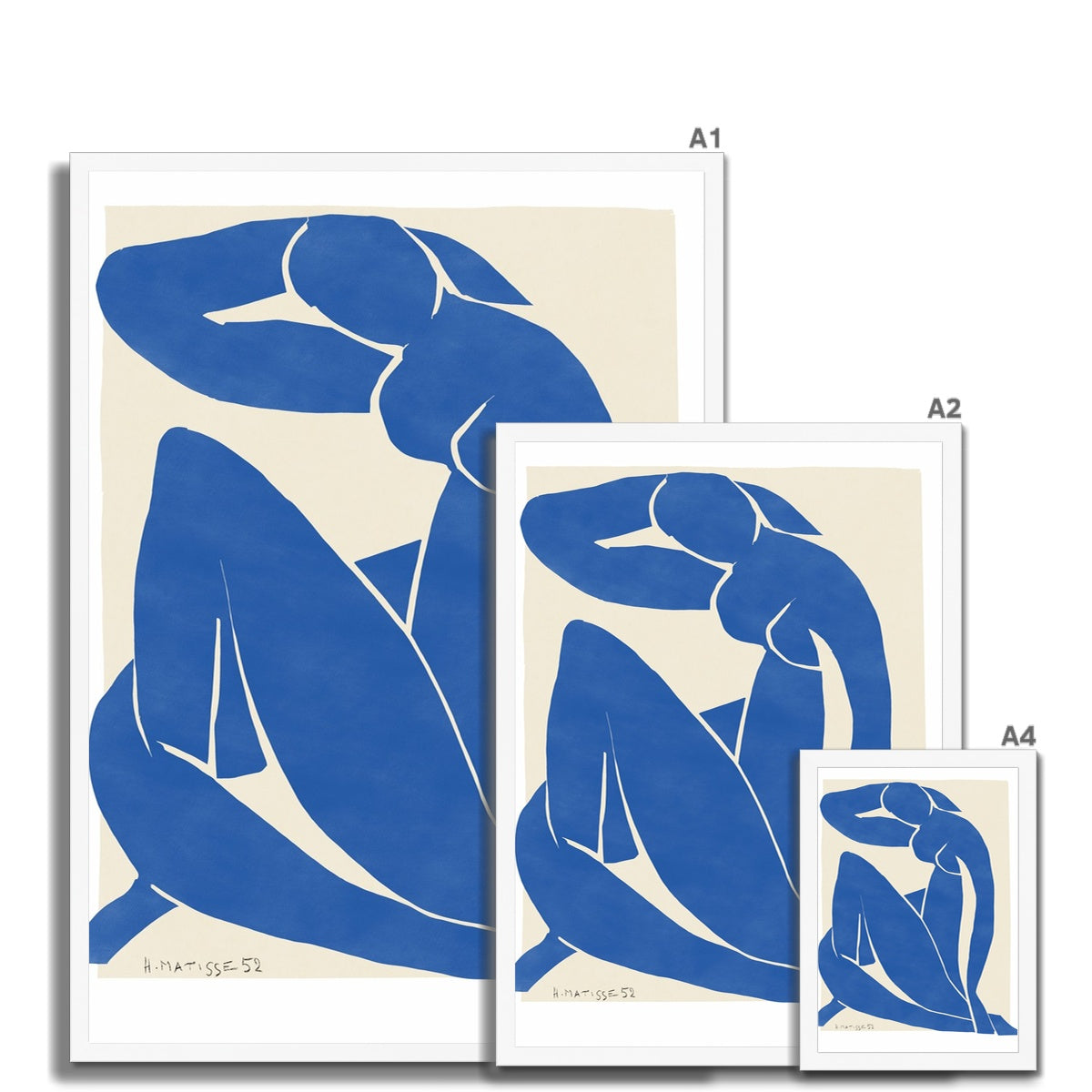 © les muses / Matisse wall art prints featuring nude figure cut outs or "Papiers Découpés" in a danish pastel style. Matisse exhibition posters with paper cut-outs. Berggruen & Cie museum prints for your gallery wall.