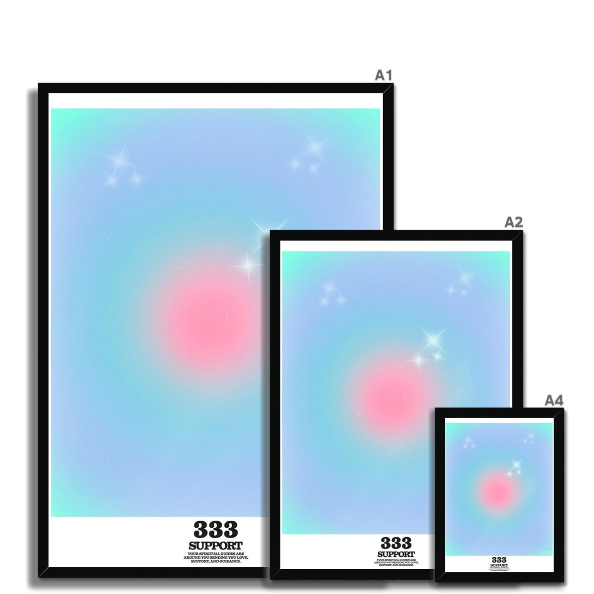 An angel number art print with a gradient aura. Add a touch of angel energy to your walls with a angel number auras. The perfect wall art posters to create a soft and dreamy aesthetic with your apartment or dorm decor. 333 Support: Your Spiritual Guides Are All Around You Sending You Love, Support And Guidance.