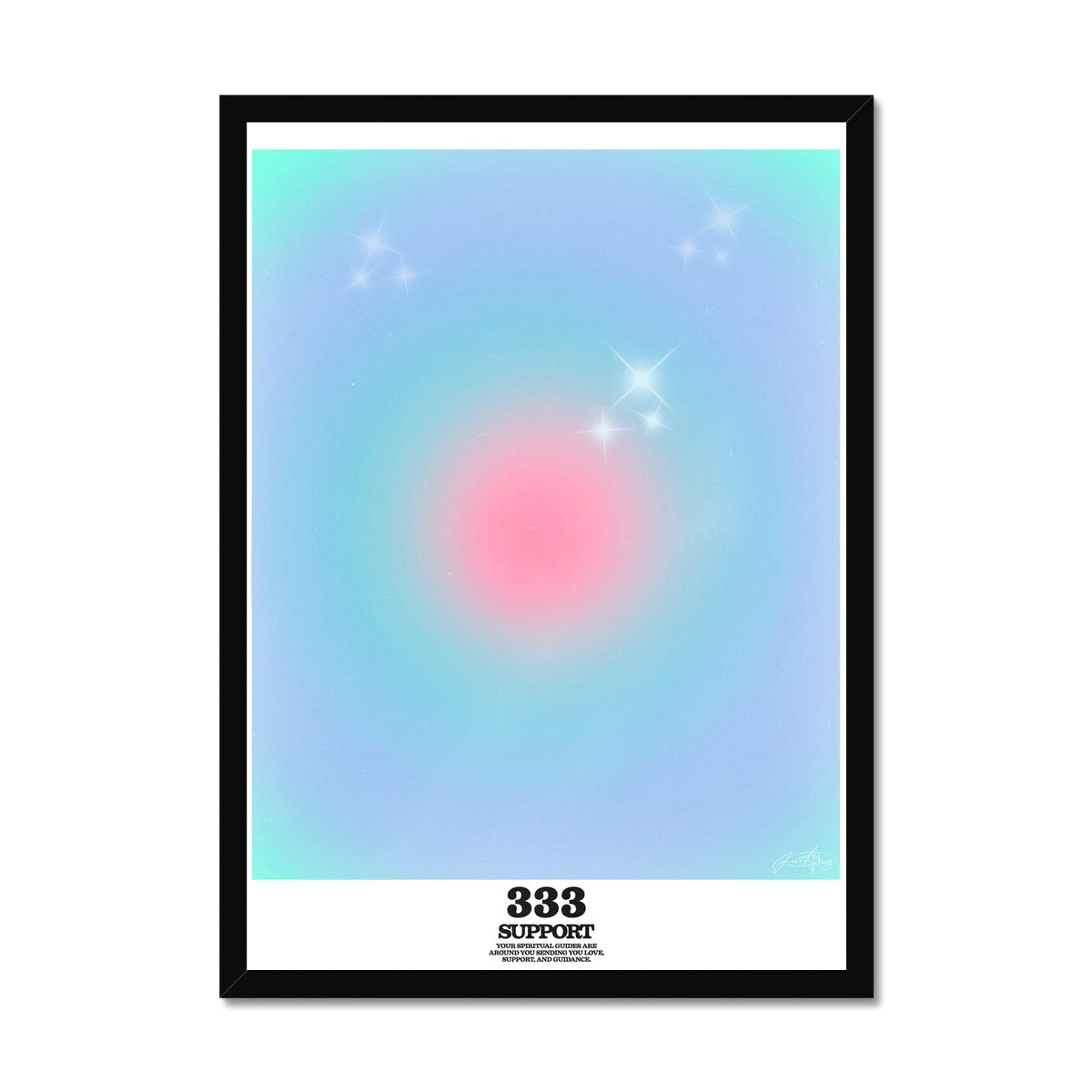 An angel number art print with a gradient aura. Add a touch of angel energy to your walls with a angel number auras. The perfect wall art posters to create a soft and dreamy aesthetic with your apartment or dorm decor. 333 Support: Your Spiritual Guides Are All Around You Sending You Love, Support And Guidance.